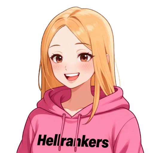 Carla, a long-haired blonde woman in a pink hoodie, laughing brightly